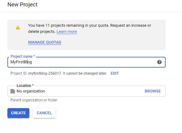 create new google cloud project