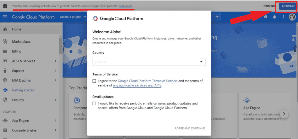 google cloud credit activation