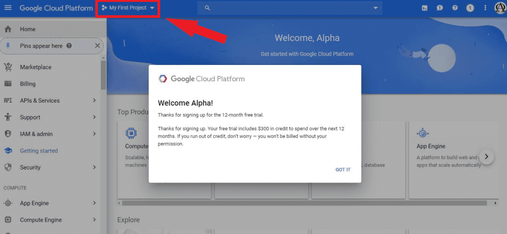 google cloud platform dashboard