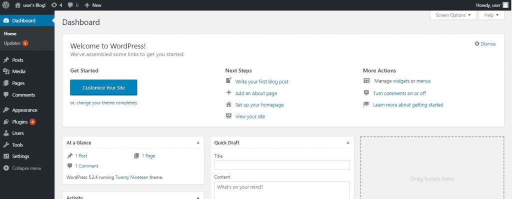 wordpress dashboard